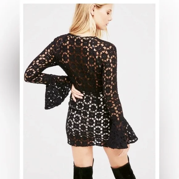Free People Back to Black Crochet Mini Dress 4 - Picture 4 of 16
